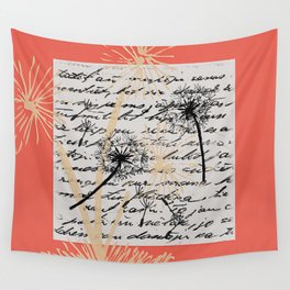 Coral and Tan Dandelion Design Wall Tapestry