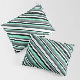 [ Thumbnail: Eyecatching Aquamarine, Gray, Dark Slate Gray, White & Black Colored Striped Pattern Pillow Sham ]