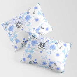 Retro Modern Spring Wildflowers Blue and Turquoise Pillow Sham
