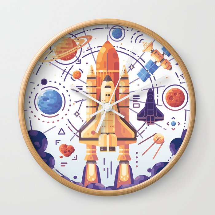 Space Rocket with Planets Wall Clock