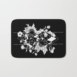 Sunflowers with Abstract Rhombuses Bath Mat | Botanical, Flowers, Vintage, Abstract, Sunflowers, Tattoo, Cherry, Graphicdesign, Blackwhite, Roses 