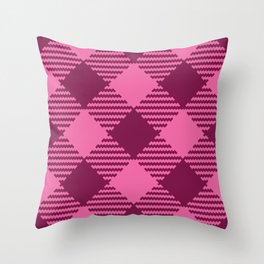 Retro Valentine's gingham check burgundy pink pattern Throw Pillow