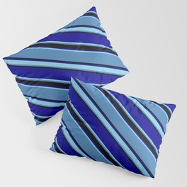 [ Thumbnail: Blue, Black, Dark Blue & Sky Blue Colored Pattern of Stripes Pillow Sham ]