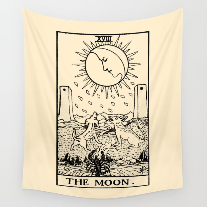 XVIII. The Moon Tarot Card on Parchment Wall Tapestry by Visionary Sea Society6