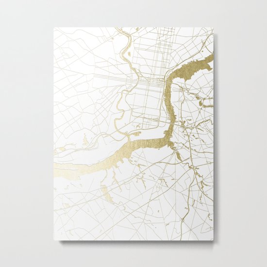 Philidelphia - White and Gold Metal Print