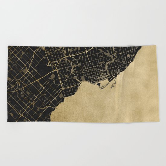 Toronto Gold and Black Street Map Beach Towel