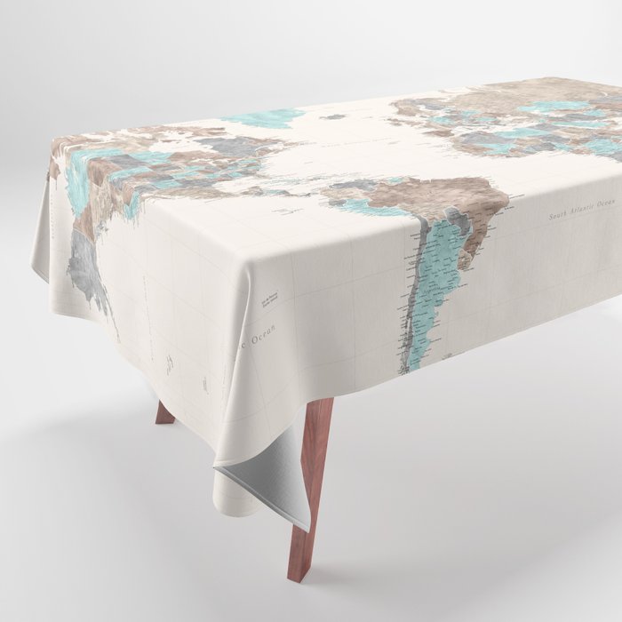 Highly detailed watercolor world map, Romy Tablecloth