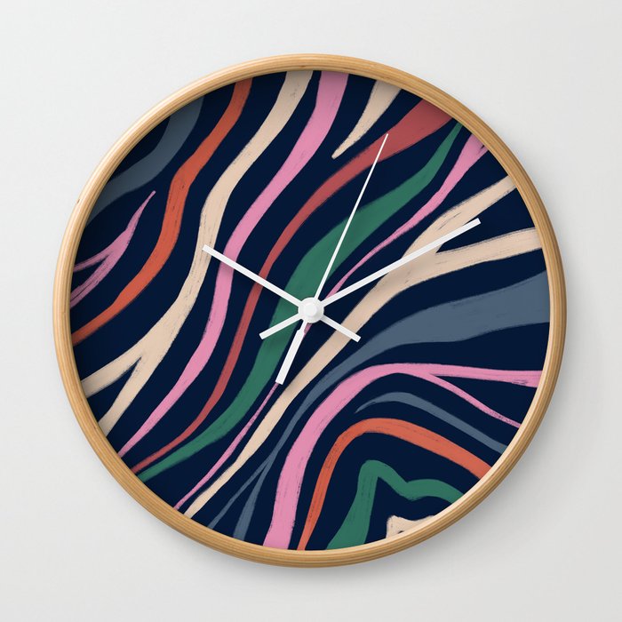 Colorful zebra stripes on black Wall Clock