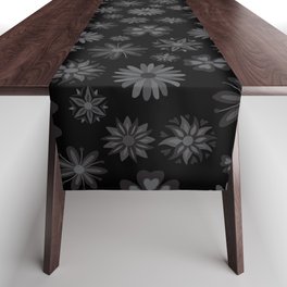 Dark Abstract flowers pattern. Flat design floral ornament illustration Table Runner