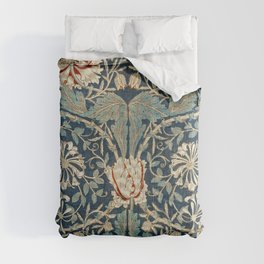 William Morris Vintage Honeysuckle 1876 Indigo Blue Antique Floral  Comforter