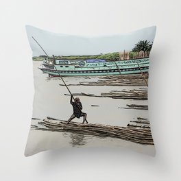 Boating in Bangladesh Throw Pillow