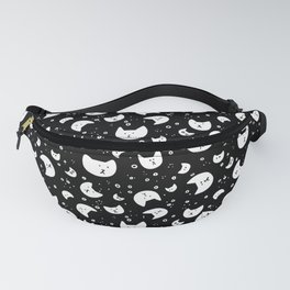 Cat heads floating on a black background Fanny Pack