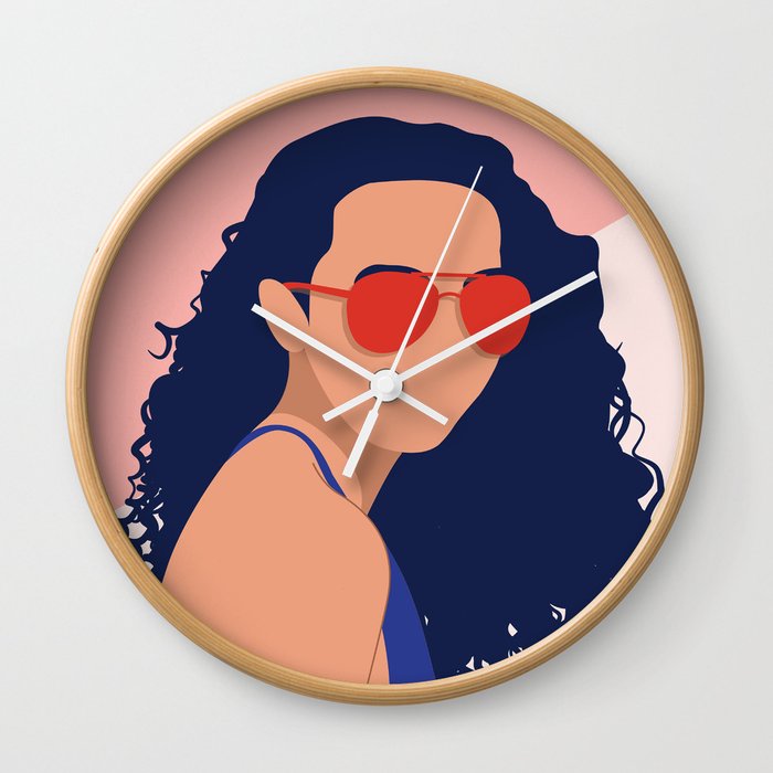 Girl with Sunglasses Flat Portrait Wall Clock