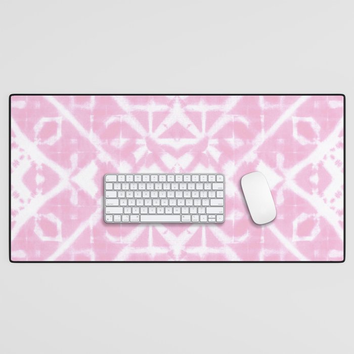 Pink and white diamond shibori tie-dye Desk Mat