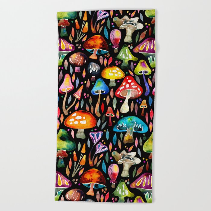 Mushroom Magic – Charcoal Beach Towel