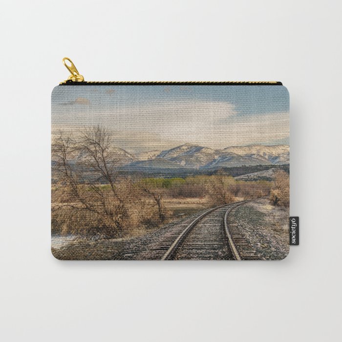 Railroad Tracks Curving Toward the Mountains and Disappearing Carry-All Pouch
