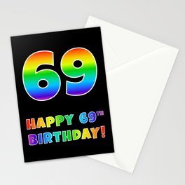 [ Thumbnail: HAPPY 69TH BIRTHDAY - Multicolored Rainbow Spectrum Gradient Stationery Cards ]