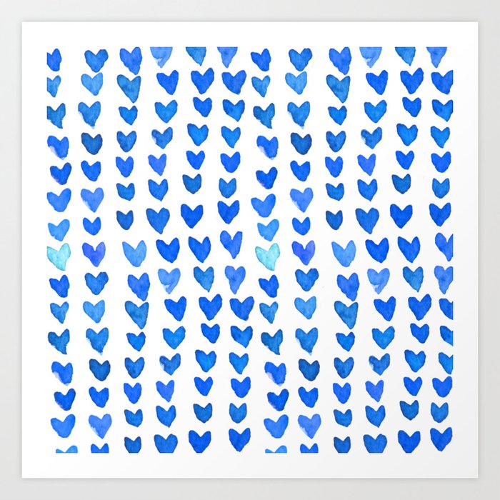 Brush stroke hearts - blue Art Print
