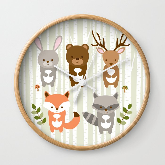 Cute Woodland Forest Animals Wall Clock