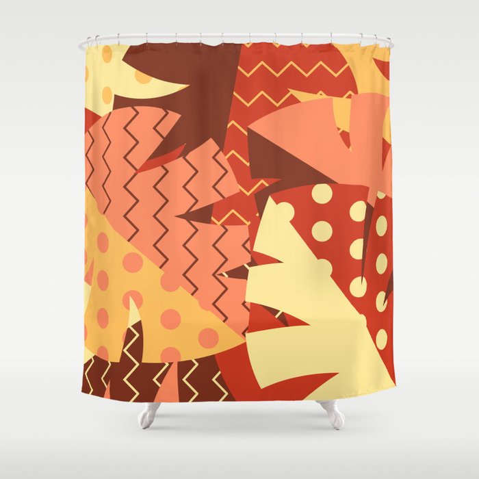 Patterned Autumn Leaves Modern Retro Bold Colors Shower Curtain