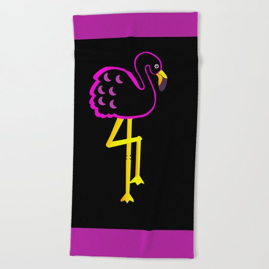 Flamingo at Night Beach Towel