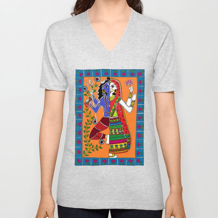 Madhubani Painting / Painting of God Shiv and Mata Parvati/ Madhubani Hub /Original painting of Amrita Gupta V Neck T Shirt