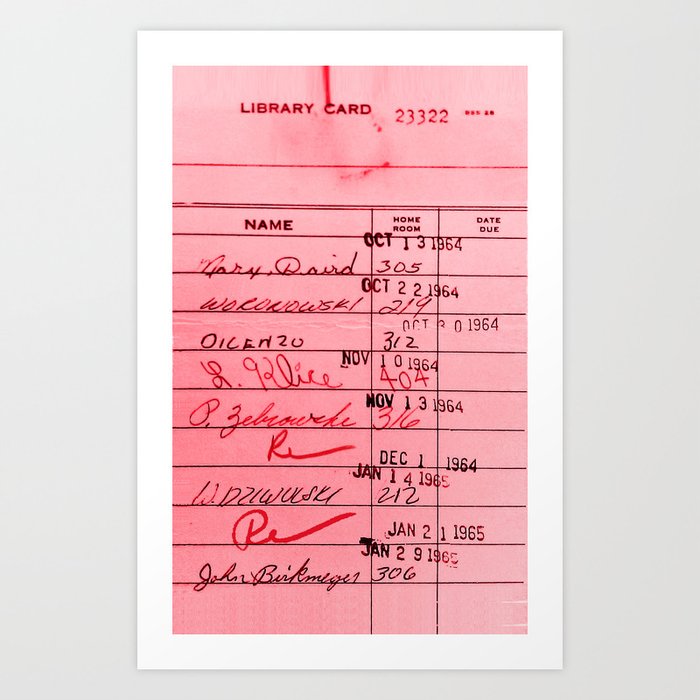 Library Card 23322 Pink Kunstdrucke Library Card 23322 Pink Kunstdrucke