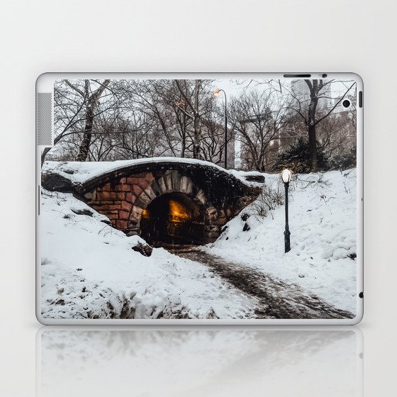 Central Park Inscope Arch during winter snowstorm blizzard in New York City Laptop & iPad Skin