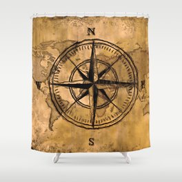Destinations - Compass Rose and World Map Shower Curtain