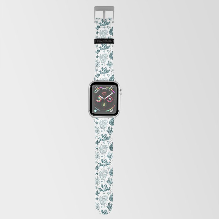 Teal Blue Coral Silhouette Pattern Apple Watch Band