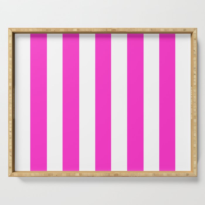 Razzle dazzle rose - solid color - white vertical lines pattern Serving Tray