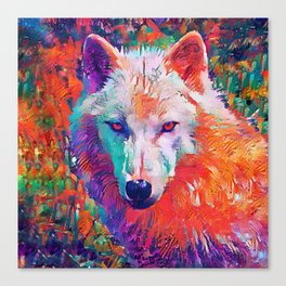 Wolf Arctic White Rainbow Colorful Painting  Canvas Print