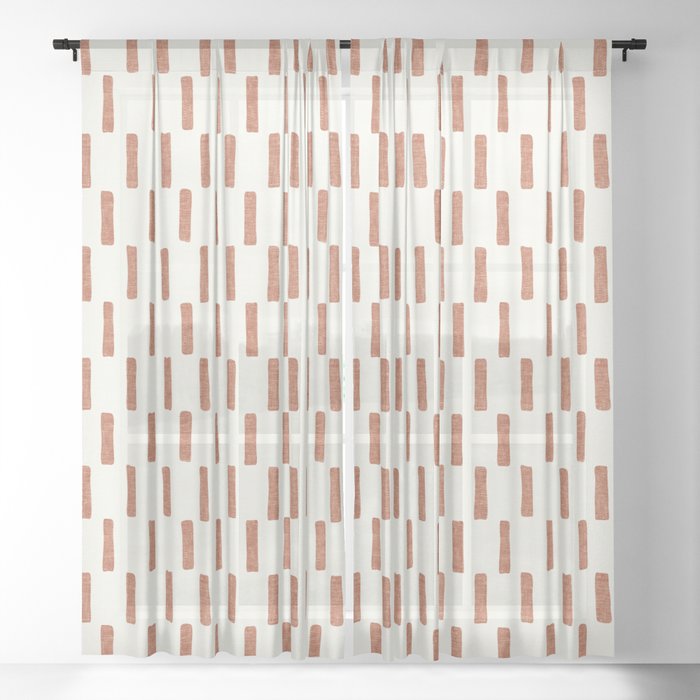 block print dash - terra cotta Sheer Curtain