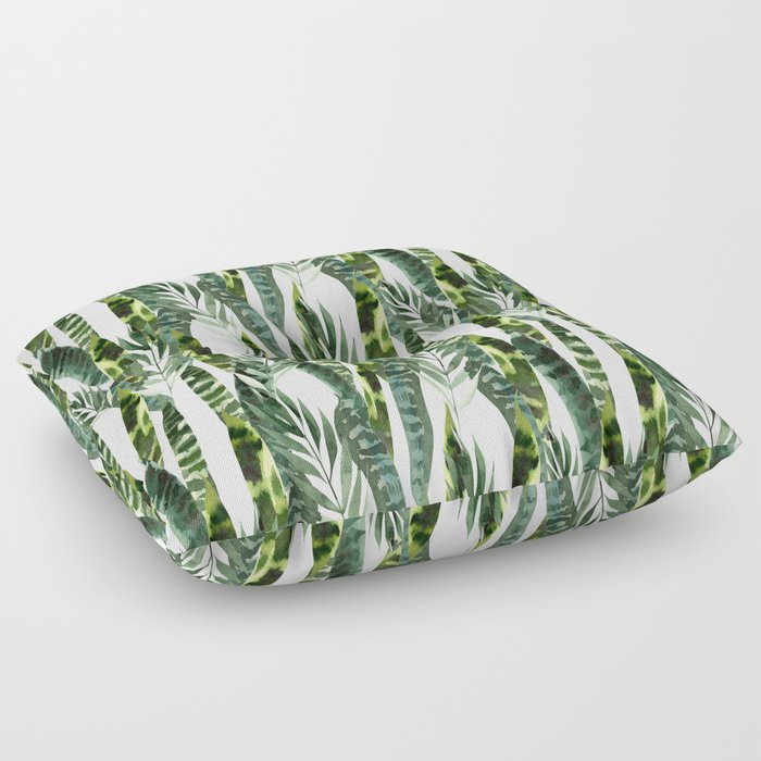 Watercolor Exotic Plants Leaves Pattern Floor Pillow