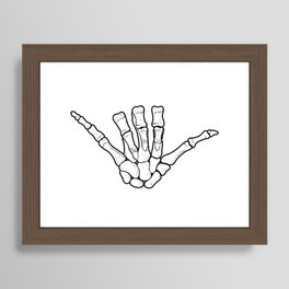 Surf Shaka sign. Hand drawn illustration of hand skeleton. Framed Art Print