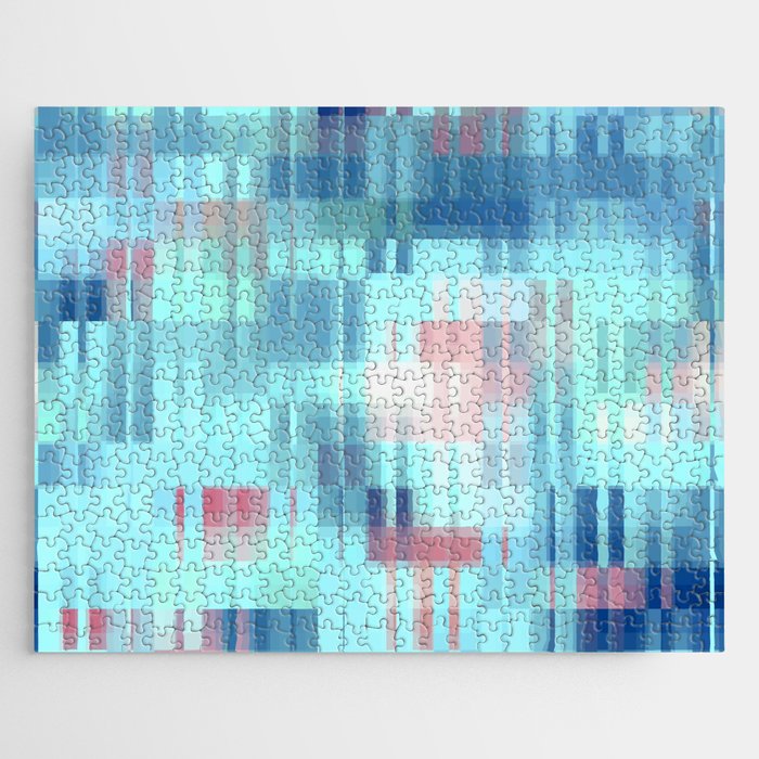 geometric pixel square pattern abstract background in blue brown Jigsaw Puzzle
