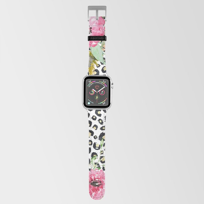 Elegant Leopard Print and Floral Design Apple Watch Band