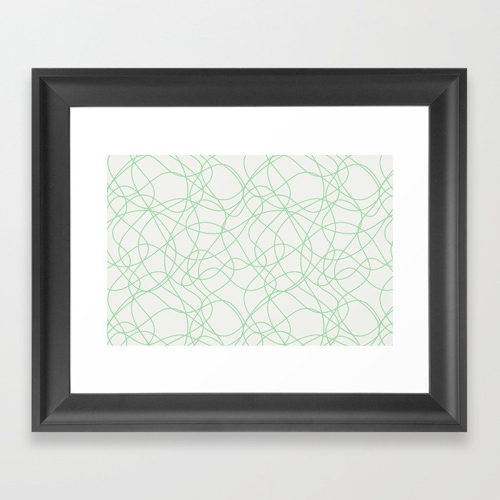 Pastel Green Scribbled Lines Abstract Hand Drawn Mosaic on Off White 2020 Color of the Year Neo Mint Framed Art Print