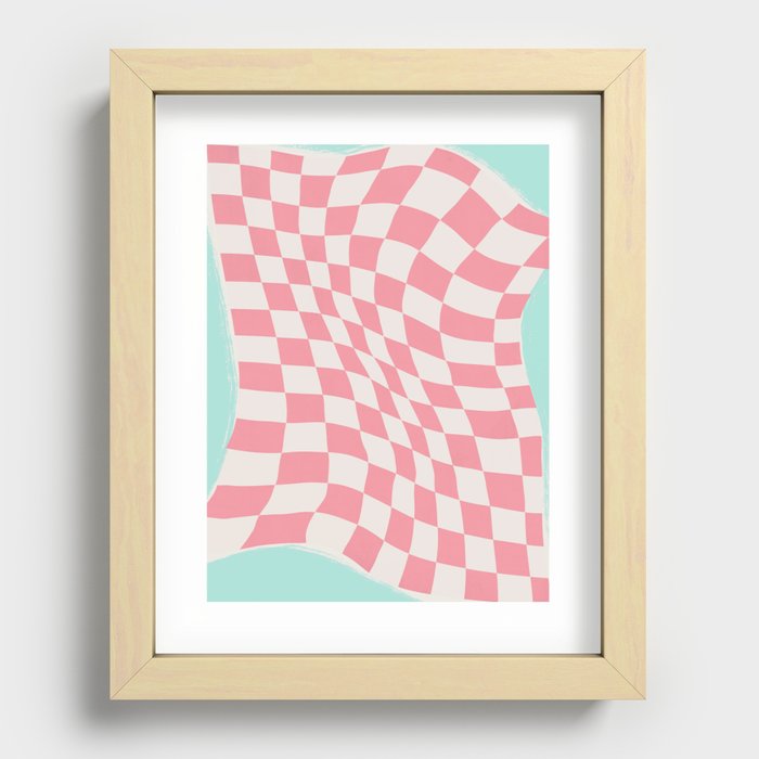 Pink checker fabric abstract Recessed Framed Print
