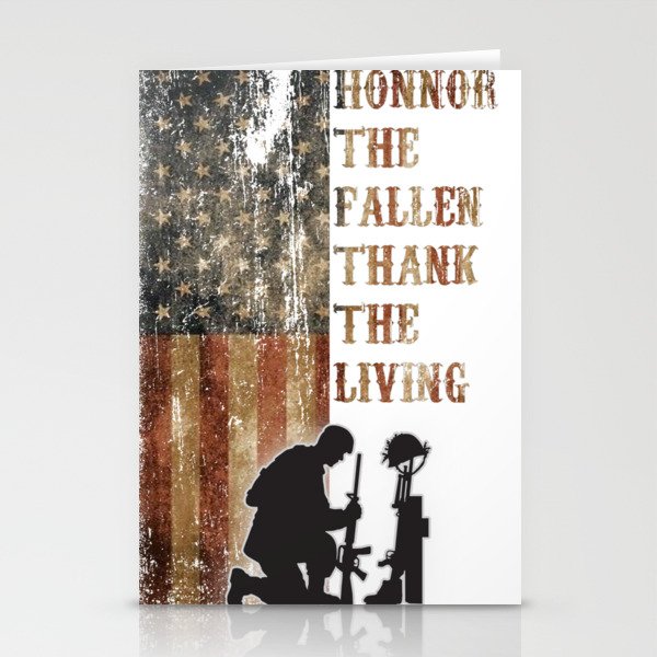 Vintage USA Flag Honor The Fallen Thank The Living Memorial's Day Veteran's Day Stationery Cards