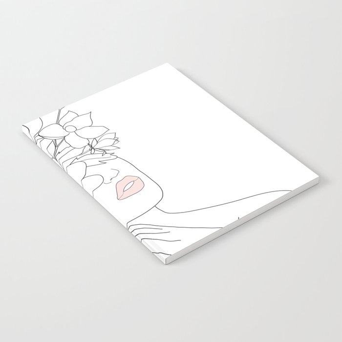 Minimal Line Art Woman with Magnolia Notebook