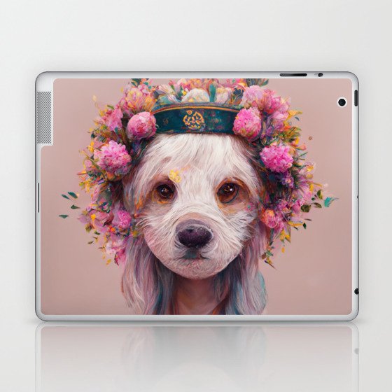 Dog with Flower Crown Portrait Laptop & iPad Skin
