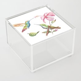 Humming Hibiscus - Watercolor Hummingbirds Acrylic Box