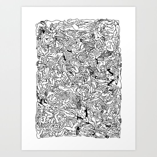 Lots of Bodies Doodle in Black and White Art Print