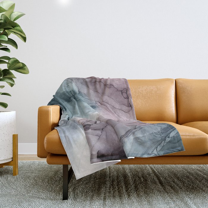Mauve Blush & Stormy Blue Flow Abstract 2 Throw Blanket