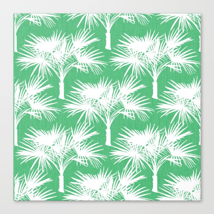 Retro 70’s Palm Trees White on Green Canvas Print