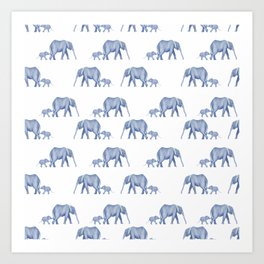Blue elephant mother and baby Art Print