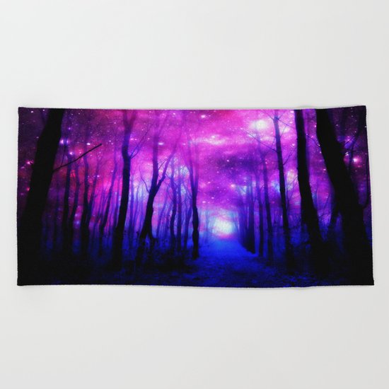 Magical Forest Path Fuchsia Purple Blue Beach Towel