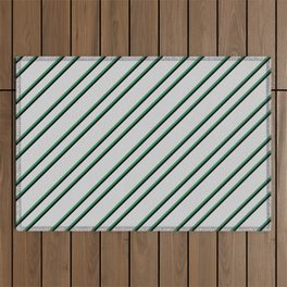 [ Thumbnail: Light Grey, Sea Green, and Black Colored Pattern of Stripes Outdoor Rug ]