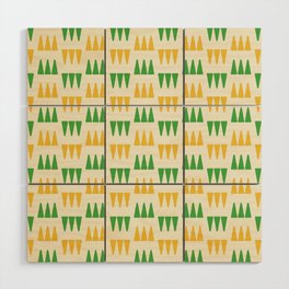 Retro Modernist Geometric Tri-Triangle Pattern 739 Yellow Green and Beige Wood Wall Art